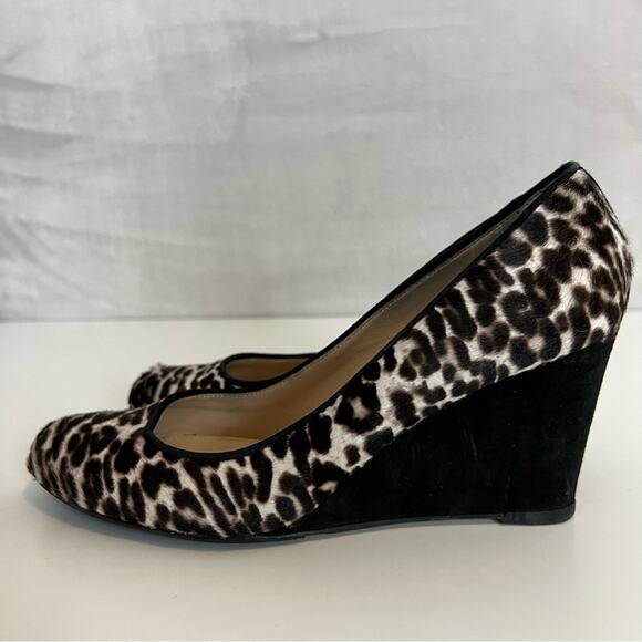 J Crew Wedge Heels Womens 8.5 Calf Hair Leopard Martina Slip On Shoes Italy - Picture 9 of 14